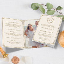 Elegante klassische Creme- und Gold Monogram-Hochz