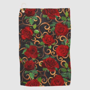 Elegante klassische Damask Vintage Schwarze Rote R Golfhandtuch