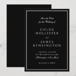 Elegante klassische feierliche Schwarz-weiße Hochz Save The Date