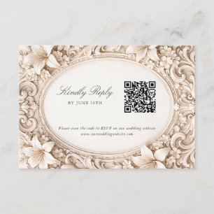 Elegante klassische florale barocke RSVP mit QR-Co Begleitkarte