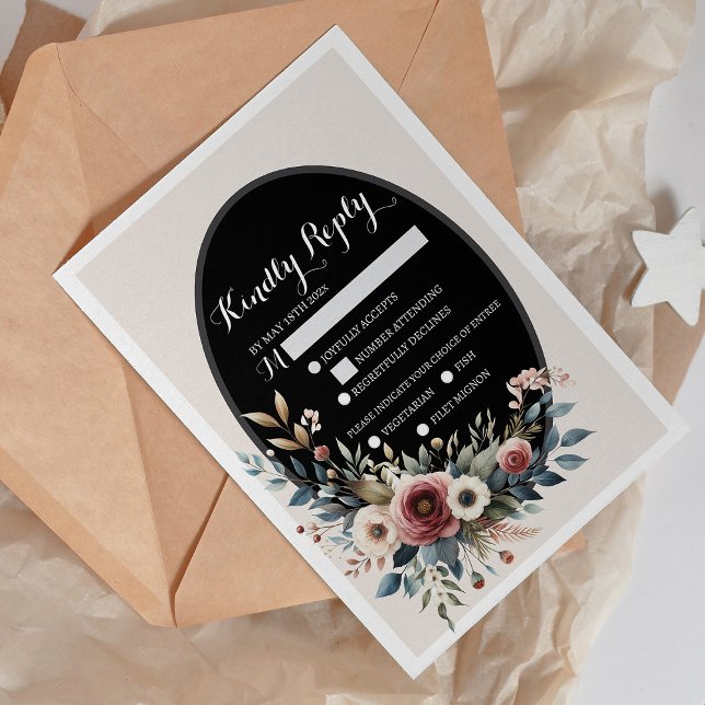 Elegante klassische, florale, rustikale Hochzeitre RSVP Karte (Von Creator hochgeladen)