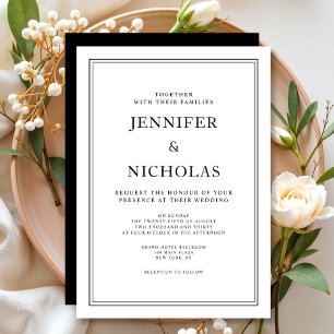 Elegante klassische formale Schwarz-Weiß-Hochzeit Einladung