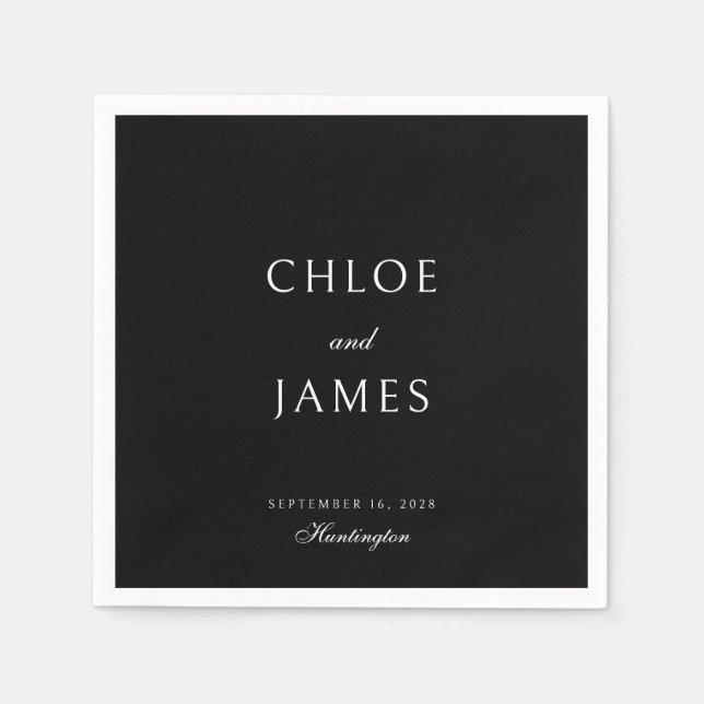 Elegante klassische formelle schwarze Namen Hochze Serviette (Vorderseite)