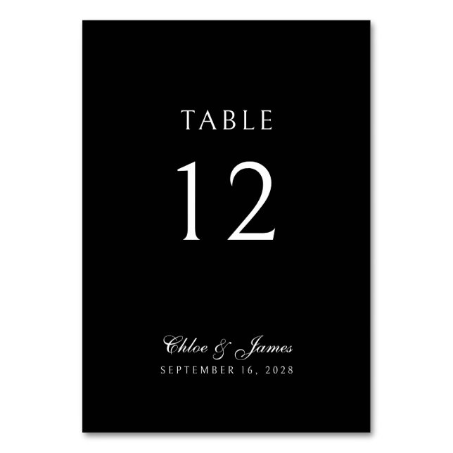 Elegante klassische formelle schwarze Namen Hochze Tischnummer (Vorderseite)