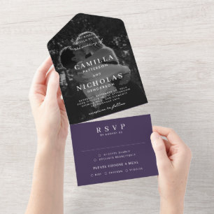 Elegante Klassische Foto Lila RSVP Hochzeit All In One Einladung