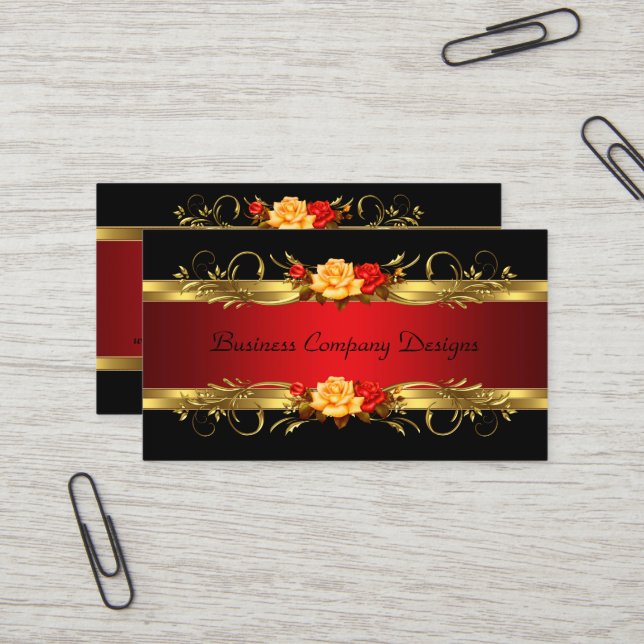 Elegante klassische Gold Black Rote Rosen Visitenkarte (Vorderseite/Rückseite Beispiel)