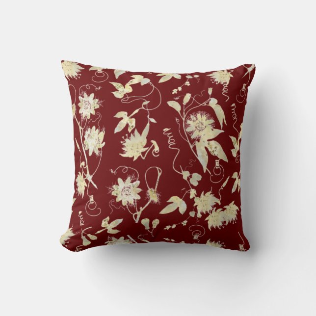 Elegante klassische Gold Passion Blume Dunkelrot Kissen (Vorderseite)