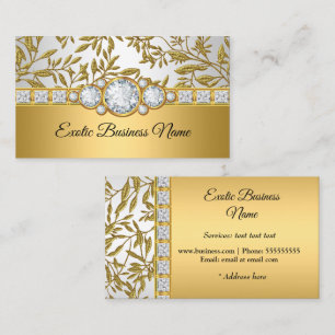 Elegante Klassische Goldene Damast Blumen Weiß Visitenkarte