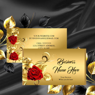 Elegante Klassische Goldene Rote Rose Goldblatt Fl Visitenkarte