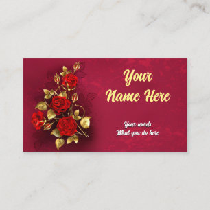 Elegante Klassische Goldene Rote Rose Visitenkarte