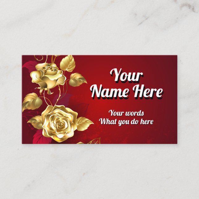 Elegante Klassische Goldene Rote Rose Visitenkarte (Vorderseite)