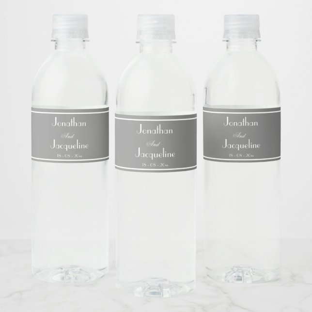 Elegante klassische Gray Wedding Water Bottle Labe (Flaschen)