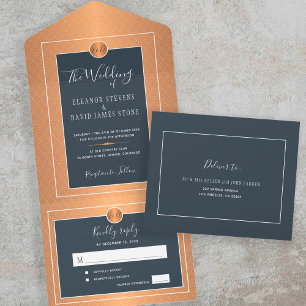 Elegante klassische Hochzeit der Glam-Marine mit K All In One Einladung