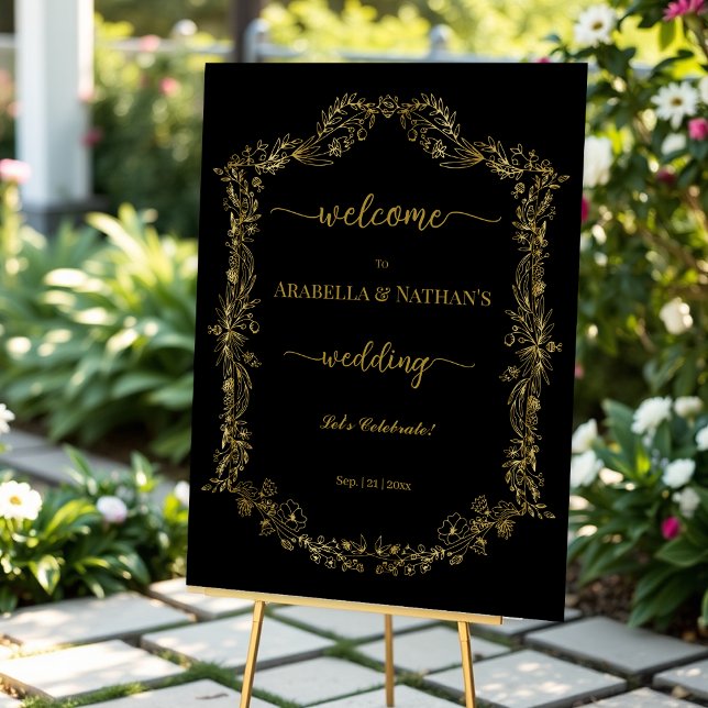 Elegante klassische Hochzeit mit Gold Floral Acrylschild (Von Creator hochgeladen)