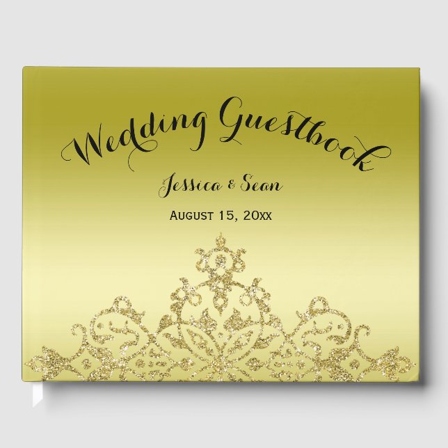 Elegante, klassische Hochzeit mit Gold und Schwarz Gästebuch (Vorderseite)