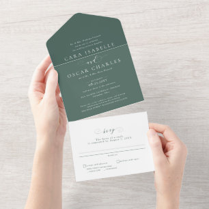 Elegante klassische Hochzeit moderne Salbeigrün All In One Einladung
