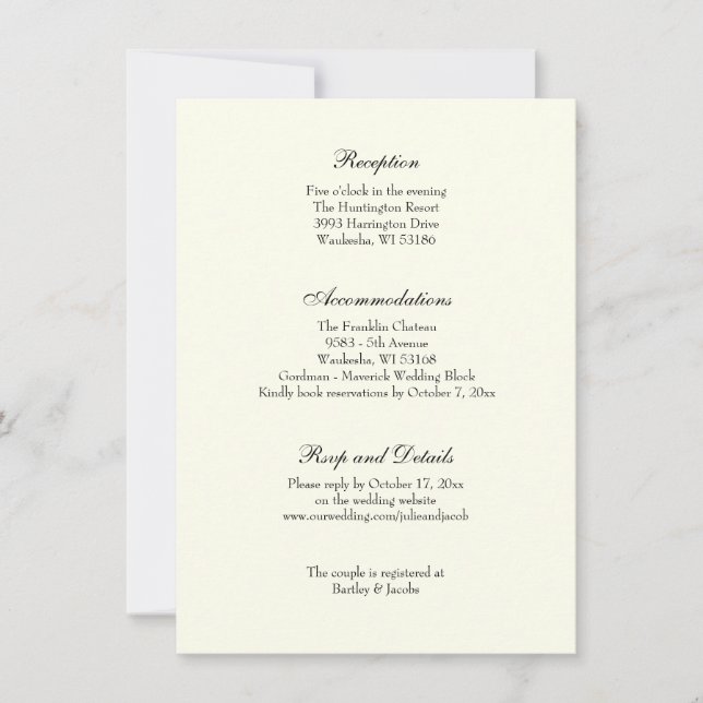 Elegante, klassische Hochzeitsempfehlung Einladung (Vorderseite)