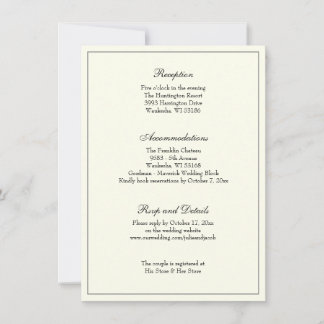 Elegante klassische Hochzeitsempfehlung für Ivory Einladung