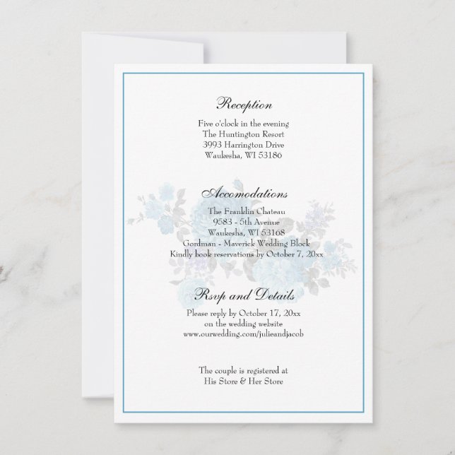 Elegante klassische Hochzeitsempfehlung mit Blauer Einladung (Vorderseite)