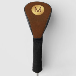 Elegante klassische Imitats Brown Leather & Gold I Golf Headcover