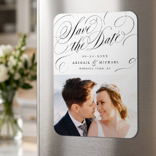 Elegante klassische Kalligrafie-Foto-Save-the-Date Magnet