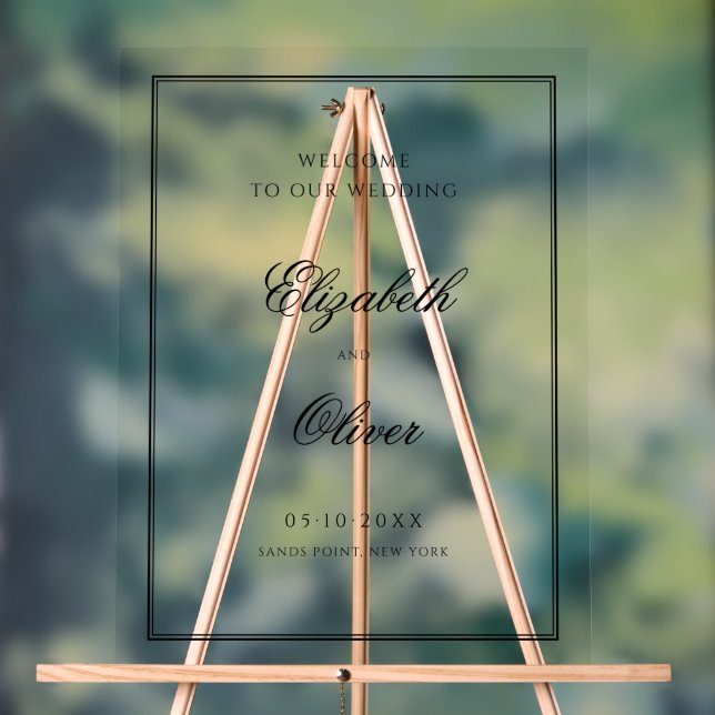 Elegante klassische Kalligraphie-Hochzeit Willkomm Acrylschild (Neutral)