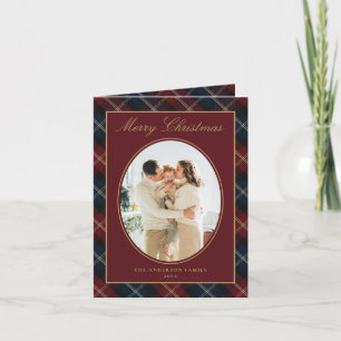 Elegante klassische Karo-Familienfoto-Weihnachten Feiertagskarte
