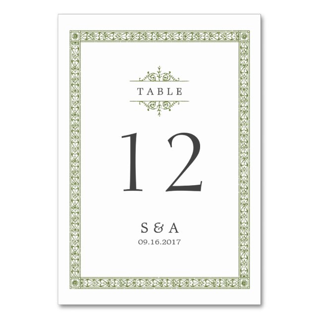 Elegante klassische Klassik Hochzeitskarte Tischnummer (Vorderseite)