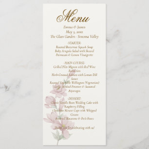 Elegante klassische lila Blumen Hochzeitsmenü Menükarte