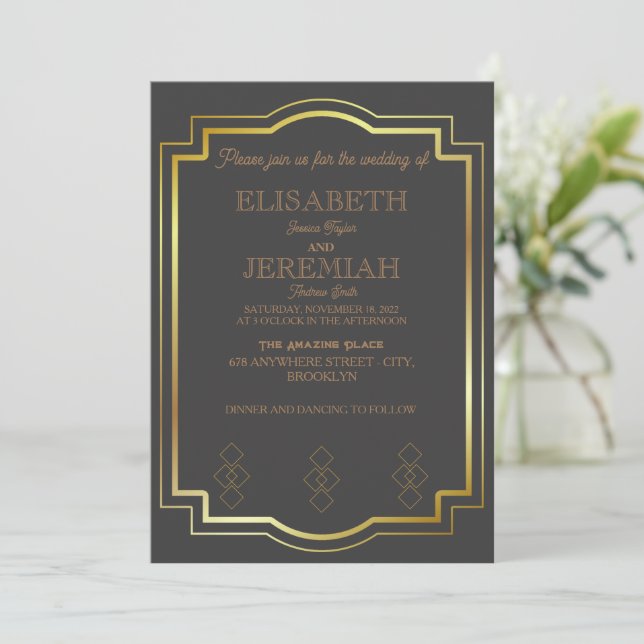 Elegante klassische luxuriöse Goldhochzeit Einladung (Stehend Vorderseite)