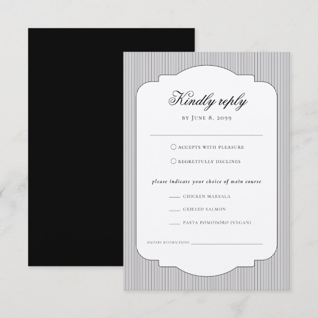 Elegante klassische Mahlzeiten Hochzeit RSVP Karte (Vorne/Hinten)
