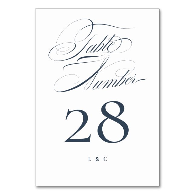 Elegante klassische Marine über die Hochzeit der w Tischnummer (Vorderseite)