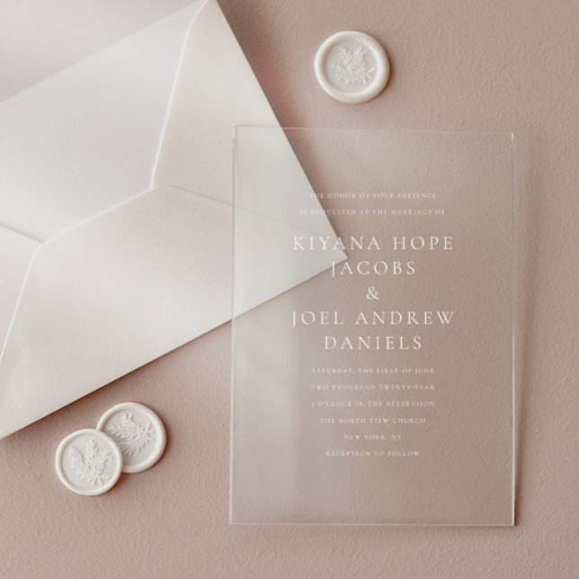 Elegante klassische Minimal Ampere und Hochzeit Acryleinladungen (Von Creator hochgeladen)