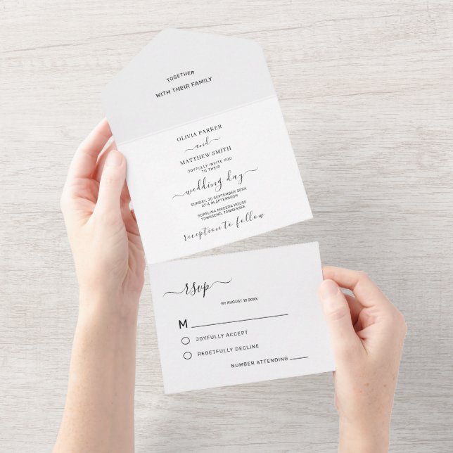 Elegante, klassische Minimalistische Hochzeit All In One Einladung (Abreißen)