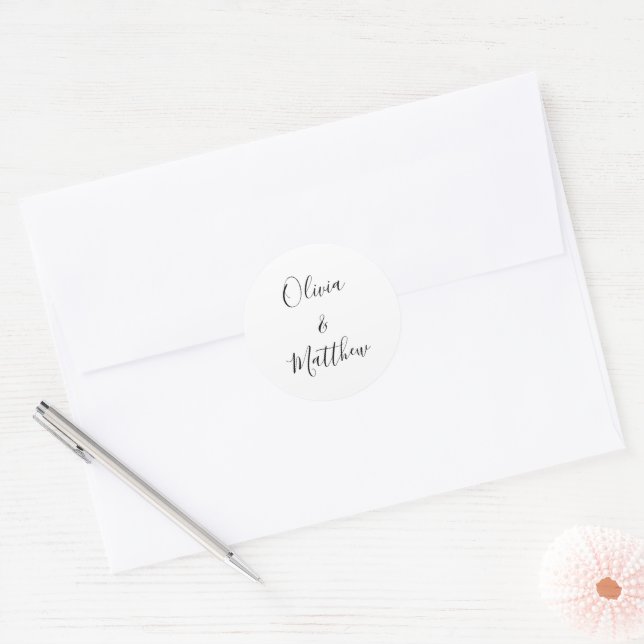 Elegante, klassische Minimalistische Hochzeit Runder Aufkleber (Umschlag)