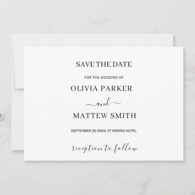 Elegante, klassische Minimalistische Hochzeit Save The Date (Vorderseite)