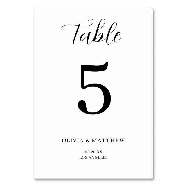 Elegante, klassische Minimalistische Hochzeit Tischnummer (Vorderseite)