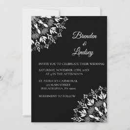 Elegante klassische moderne Schwarz-Weiß-Blumen Einladung