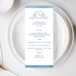 Elegante klassische Monogramm blaue Wasserfarbe, H Menükarte<br><div class="desc">Freuen Sie sich auf dieses schöne Hochzeitsmenü mit eleganten handgezeichneten botanischen Monogrammen mit Paarinitialen und blauen Aquarellstreifen vorne, während auf der Rückseite weiße Streifen über einen exquisiten blauen Aquarellfarben-WaschHintergrund. Einfach Vorlage ausfüllen, um Ihre Drucke zu bestellen! Monogramm mit Initialen in klassischer Kalligrafie. Das gleiche Design mit Initialen in modernen eleganten...</div>