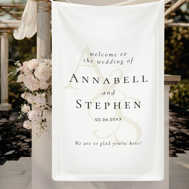 Elegante, klassische, Monogramm, weiße Hochzeit Banner (Elegant, Classic, Monogram, White Wedding Banner)