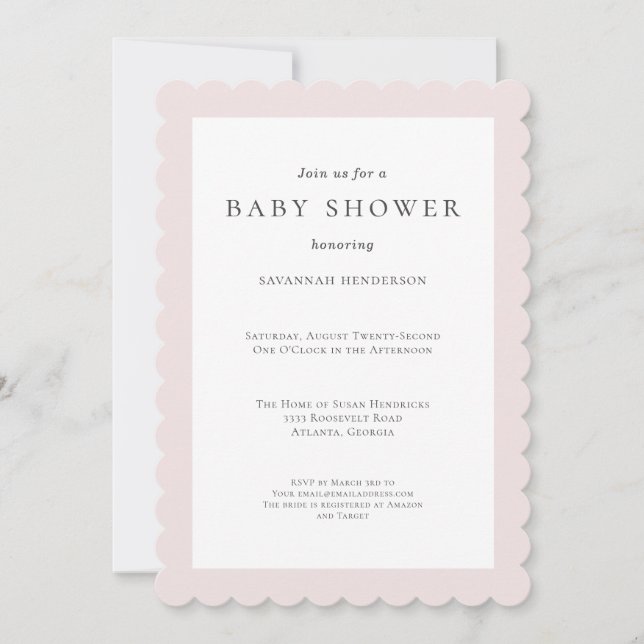 Elegante klassische Pink-Babydusche Einladung (Vorderseite)