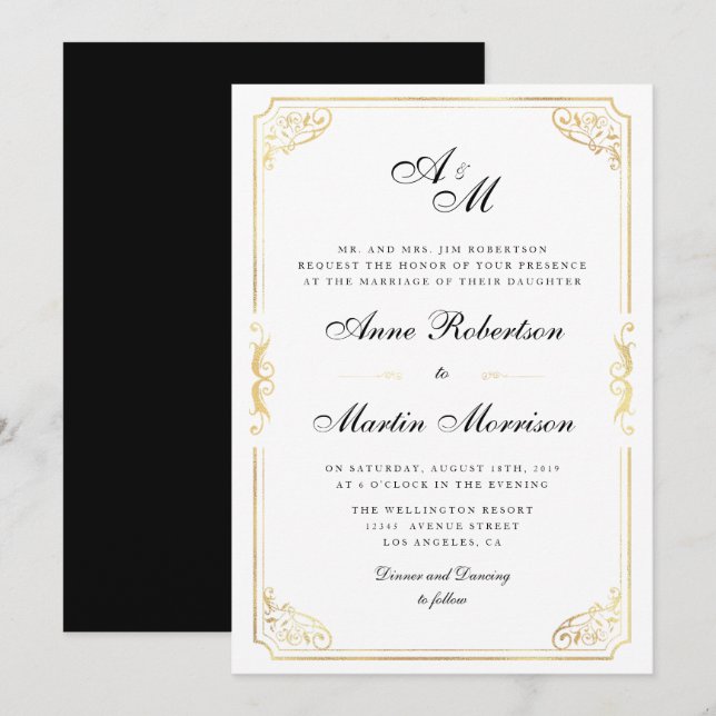 Elegante klassische Rahmenhochzeitseinladung Einladung (Vorne/Hinten)