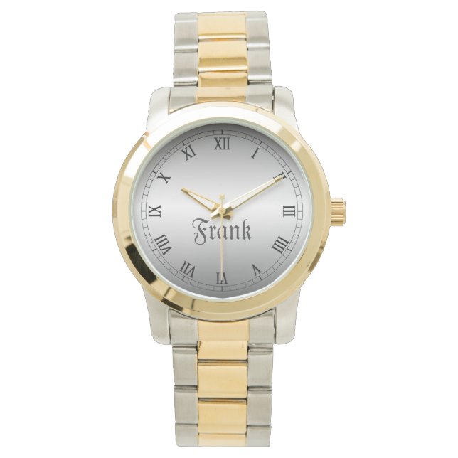 Elegante, klassische römische Zahlen Silber und Go Armbanduhr (Vorderseite)