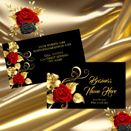 Elegante klassische Rote Rose Black Gold Leaf Visitenkarte