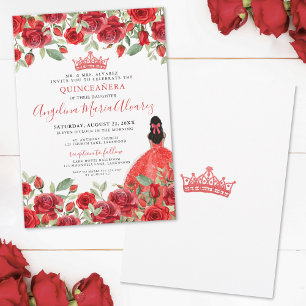 Elegante klassische rote Rosen Quinceanera-Einladu Einladung