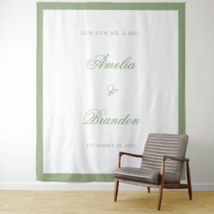 Elegante klassische Salbei-grüne Umrandung Hochzei Wandteppich
