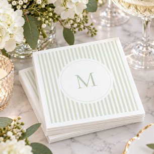 Elegante klassische Salbei-Streifen-Monogramm-Brau Serviette