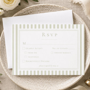 Elegante klassische Salbeigrün gestreifte Hochzeit RSVP Karte