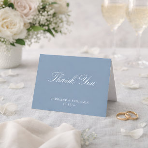 Elegante klassische Schrift Hochzeit Staubblau gef Dankeskarte