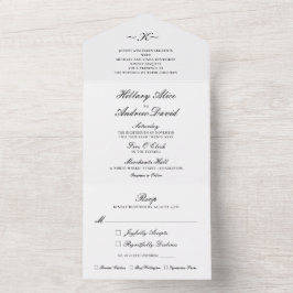 Elegante klassische Schwarz-Weiß-Dreifach-Hochzeit All In One Einladung